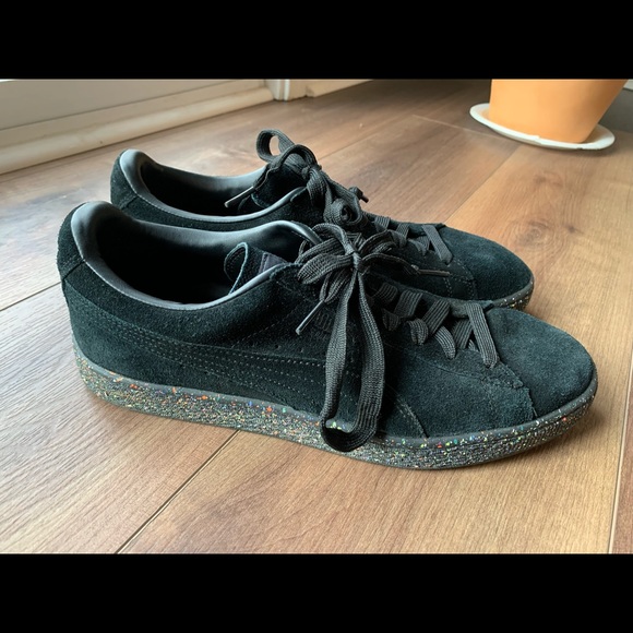 Puma Suede Jr Big Kid Shoes Black-Puma Silver, size US9 - Picture 1 of 5